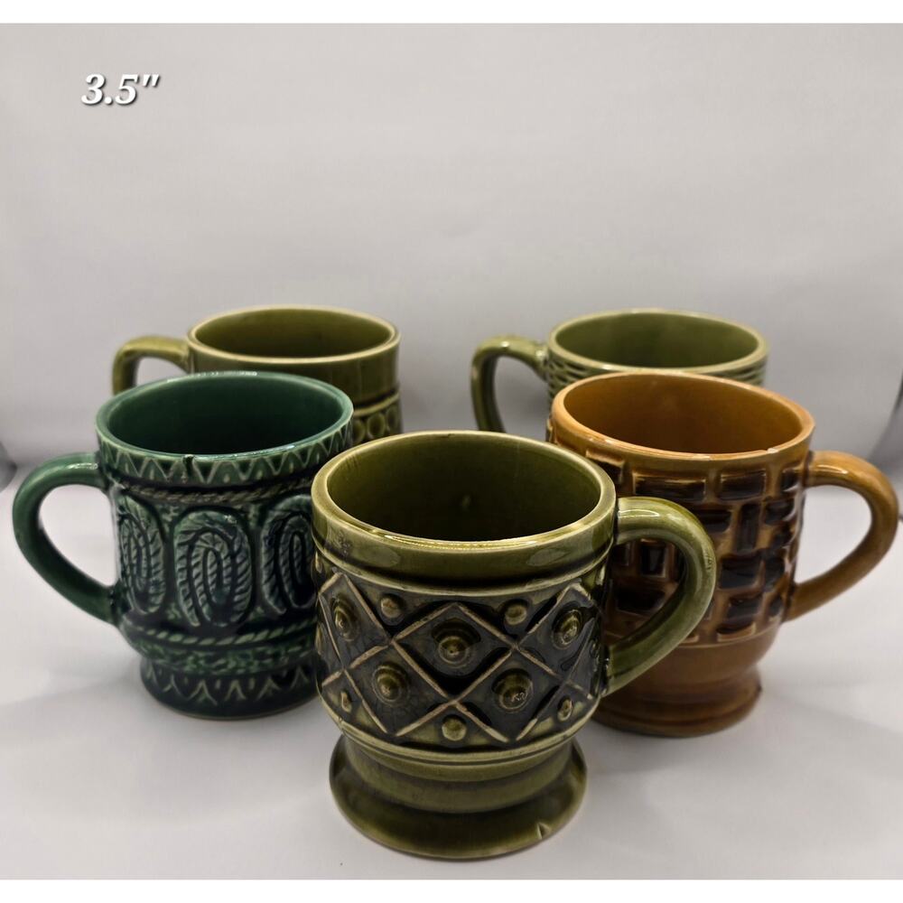 Vintage 1970s 
MCM Textured Ceramic Mugs‎